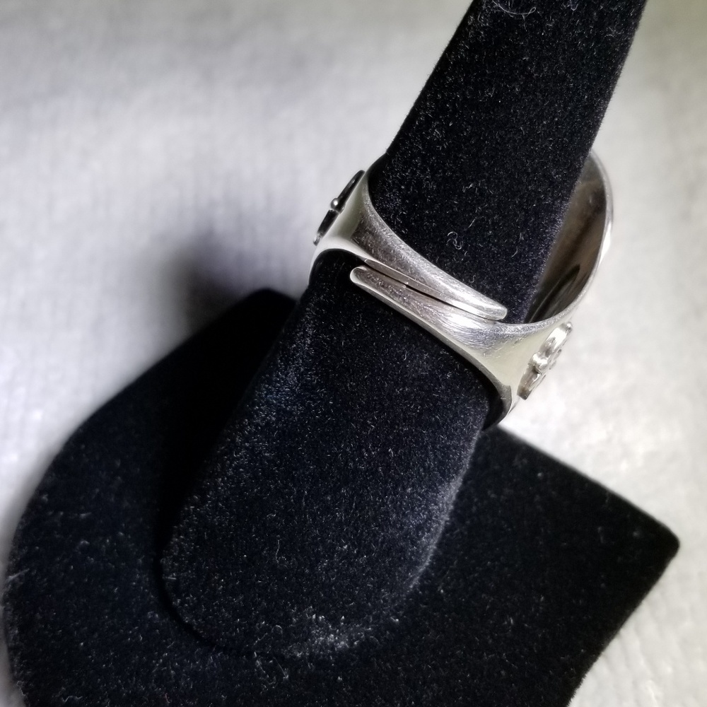 Black Turquoise Thick Silver Ring Adjustable - image 5